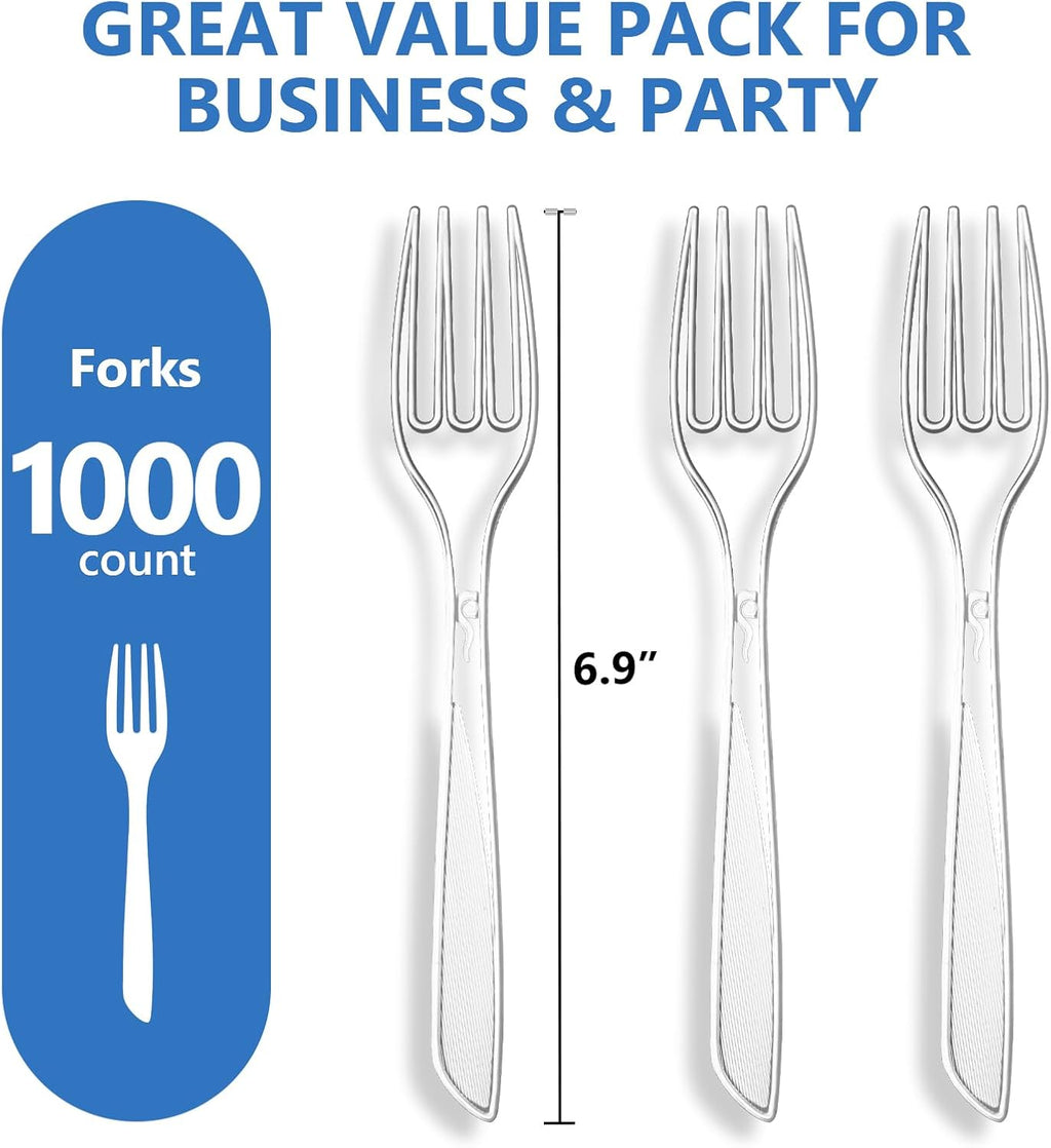 1000 Count Heavy Duty Clear Plastic Forks