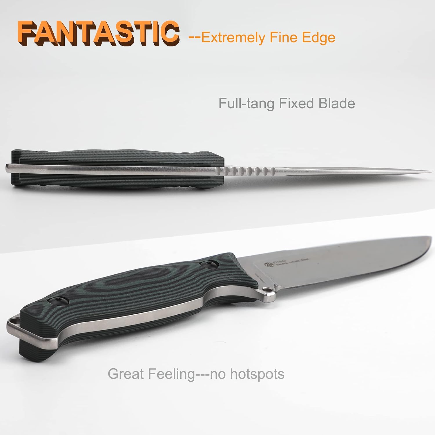 14C28N Camping Fixed Blade Knife with Sheath,Full Tang,G10, Bushcraft | Adjustable kydex sheath, Large Blade