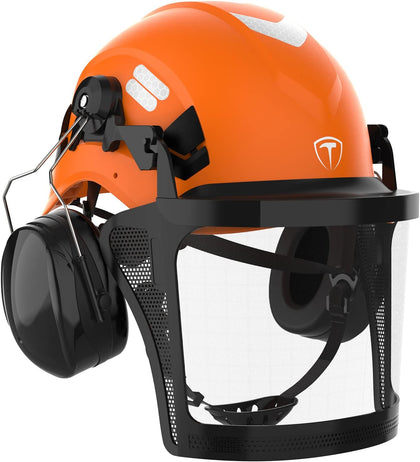 Chainsaw Helmet with Face Shield and Ear Muffs, Forestry Safety Helmet, ANSI Z89.1 Certified Arborist Helmet