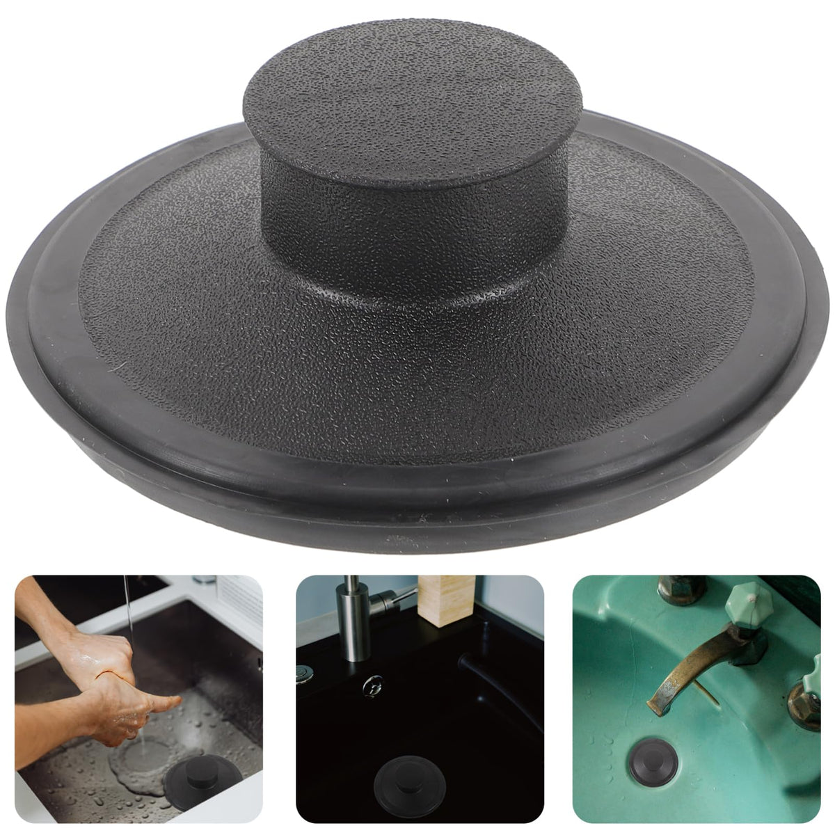 Kitchen Sink Drain Stopper for Garbage Disposal Black Plastic