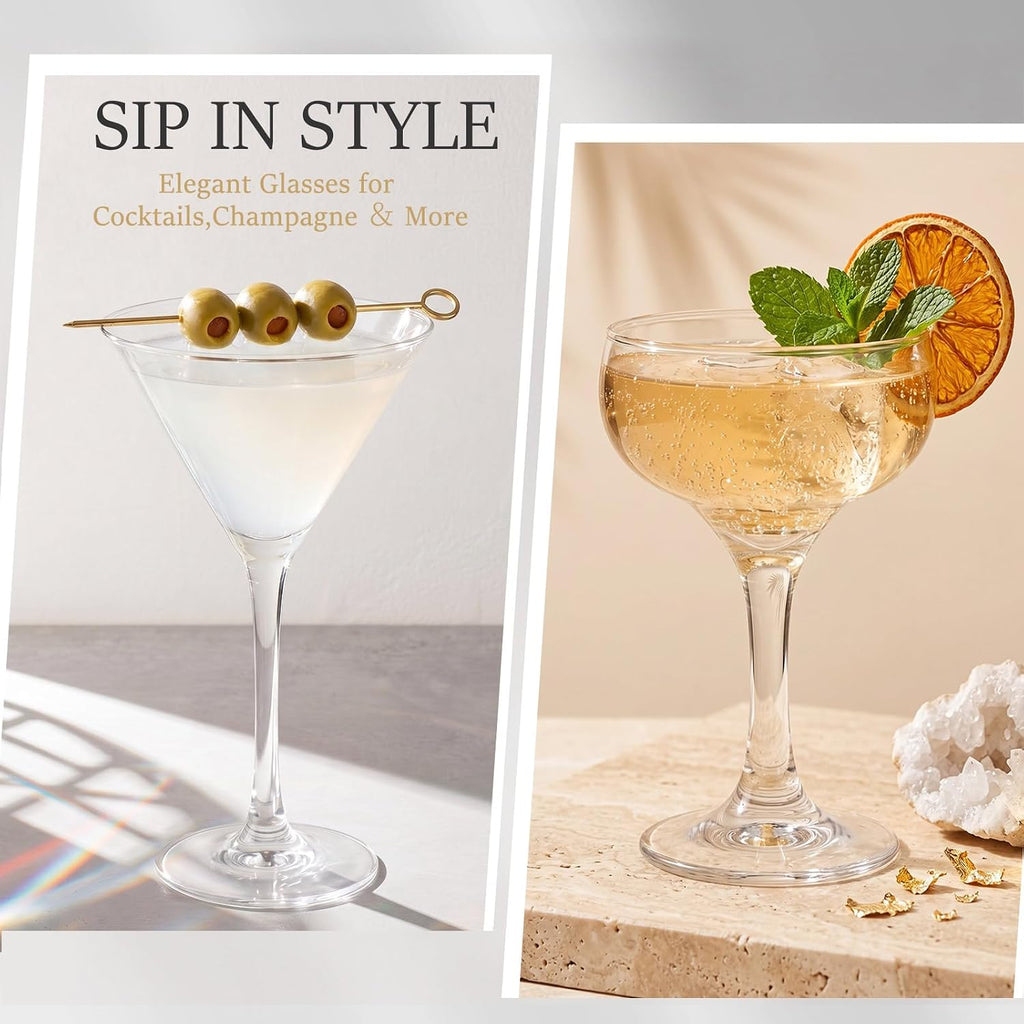 12 Set Cocktail Glasses Mixed Drinkware,12-piece Party Set