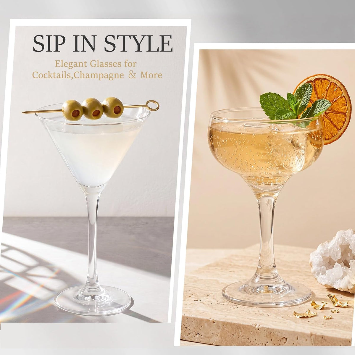12 Set Cocktail Glasses Mixed Drinkware,12-piece Party Set