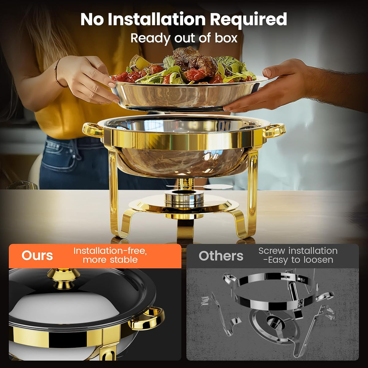 Gold Chafing Dishes for Buffet 4 Pack, 6QT Buffet Servers and Warmers Sets