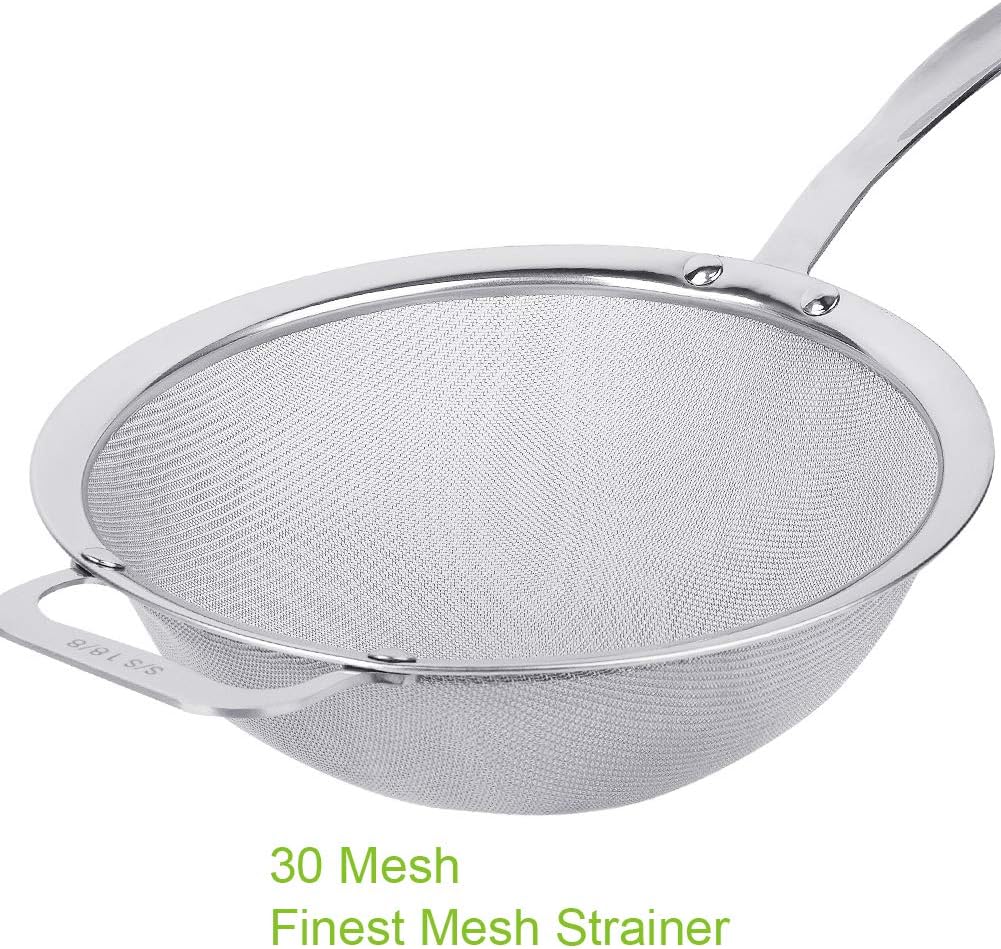 9" Large Fine Mesh Strainer, Stainless Steel 18/8 Extra Fine Mesh Quinoa Sieve, with Solid Sturdy Handle, Flour Filter with Wider Hook