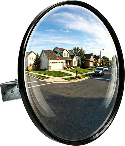 12" Convex Safety Mirror– 180° Adjustable Wide Angle Acrylic Traffic Mirror for Driveway, Garage & Warehouse