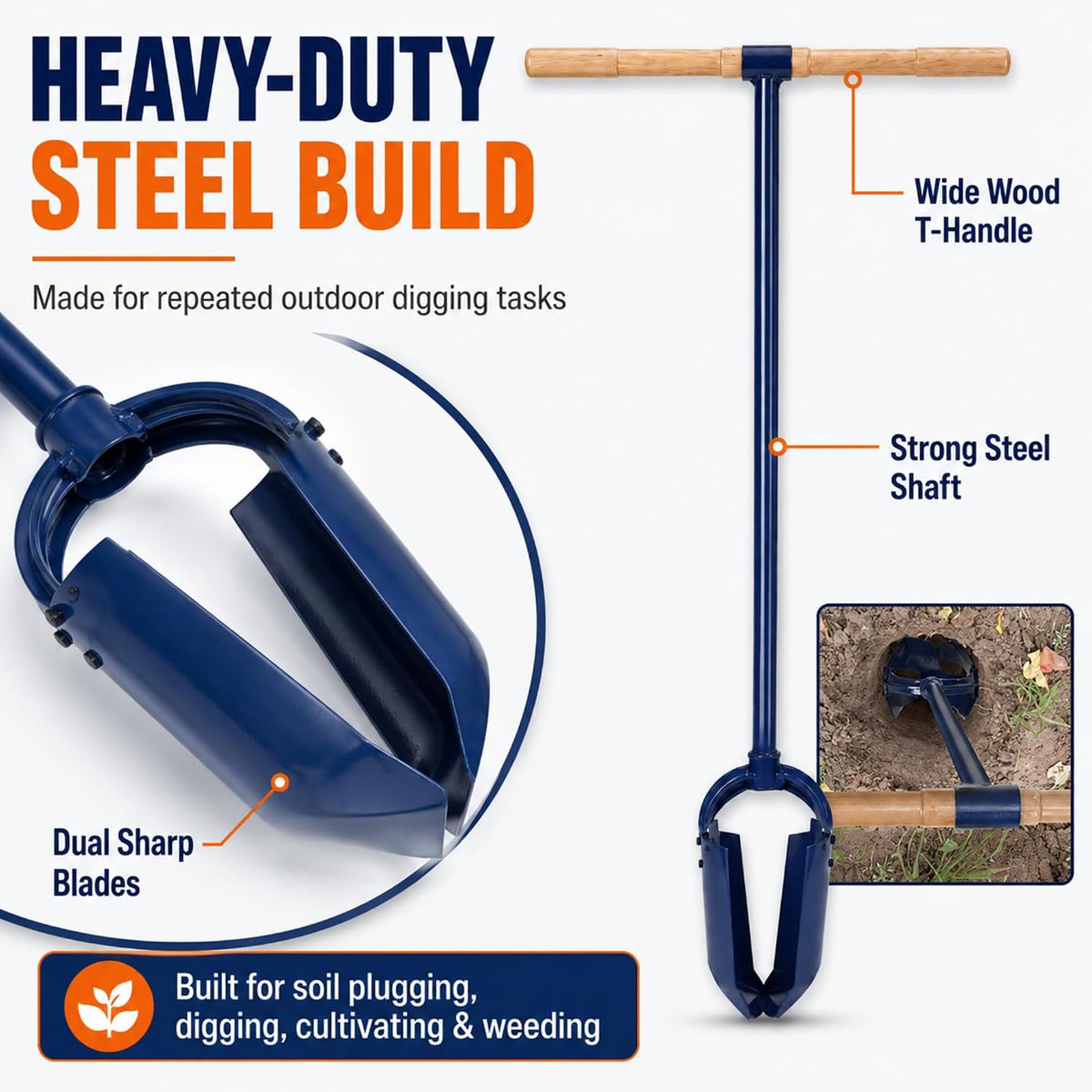 Post Hole Digger Tool 6"x 46" Hand Auger T Handle Heavy Duty Adjustable Lawn Auger Post Hole Digger Sharp Blades