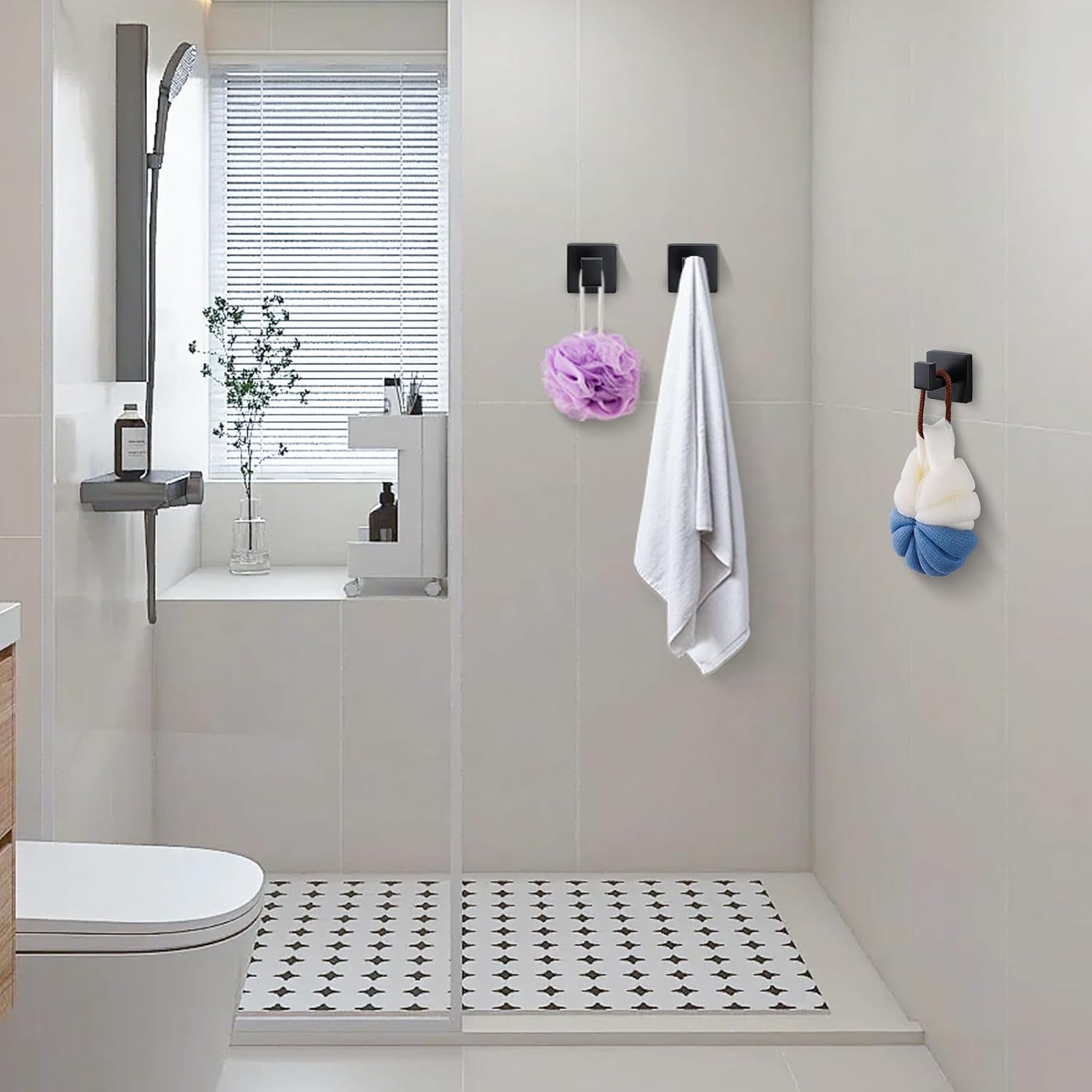 Towel Hooks for Bathrooms Robe Hook Coat Hook 4 Pack Matte Black Stainless Steel Heavy Duty 33 Lbs Wall Mounted