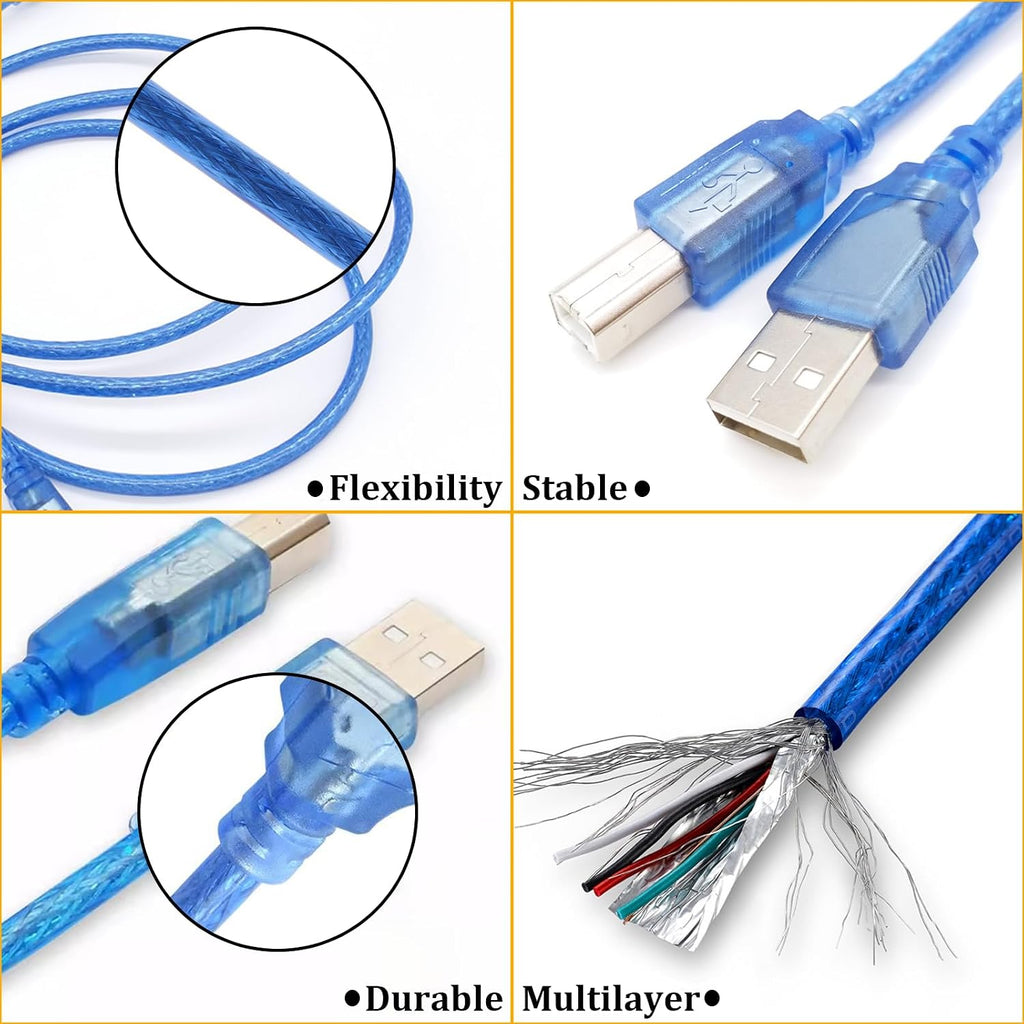 USB A to USB B Cable Wire, USB 2.0 Cable Connectors, Printer Cables Wire for Connecting Printers to a PC or Mac