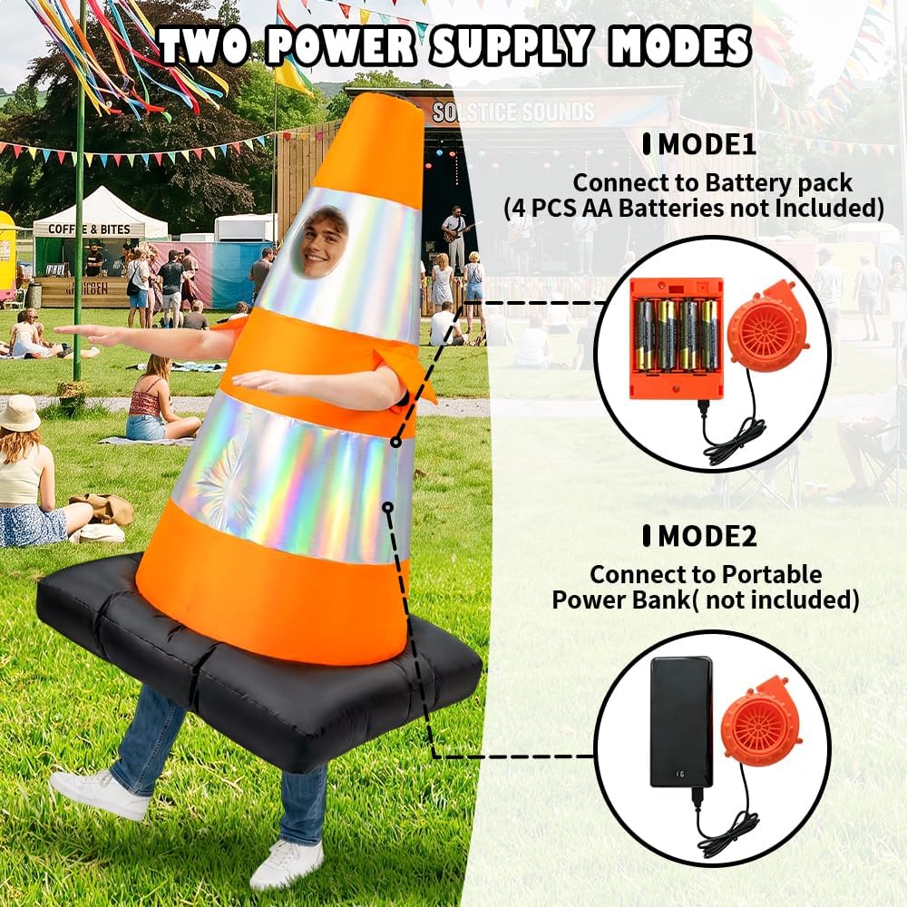 Traffic Cone Inflatable Costume for Adult, Full Body Halloween Costumes, Blow up Construction Cone Suits