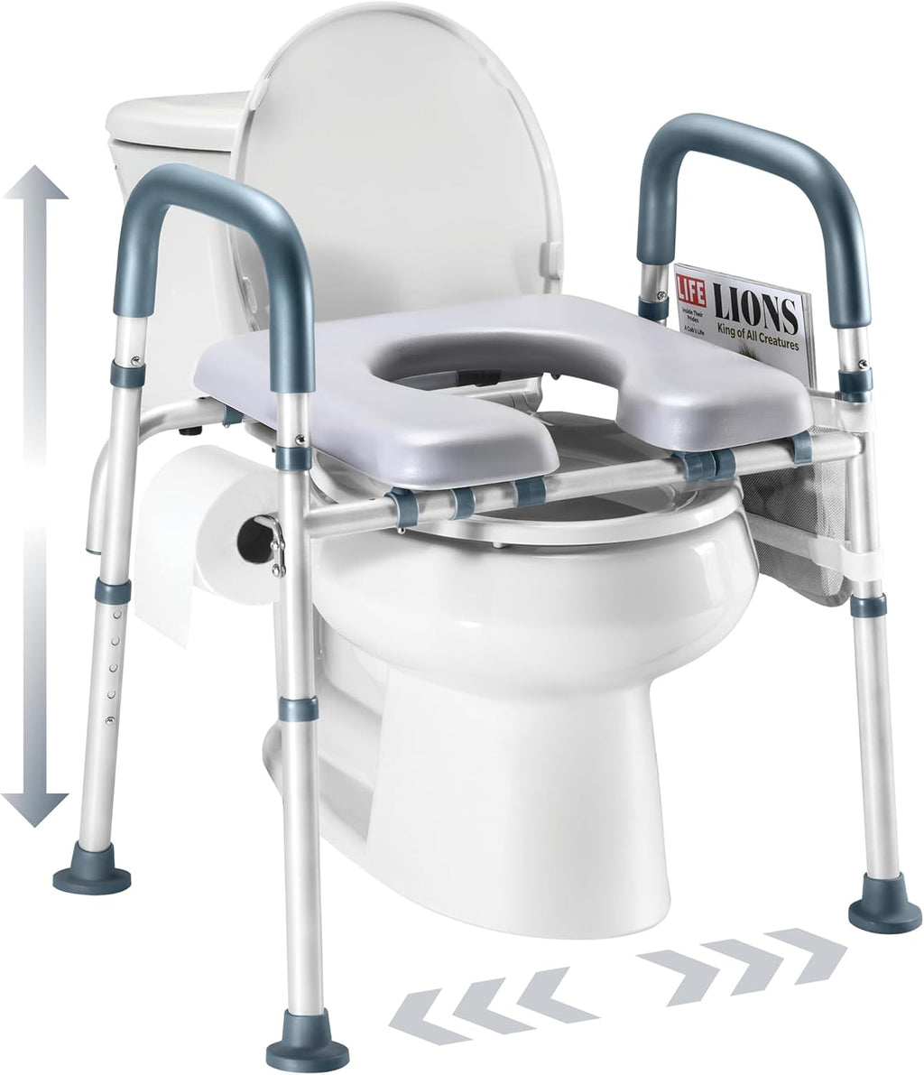 Toilet Seat Riser for Seniors, Adjustable, Gray, Heavy Duty up to 400 lbs