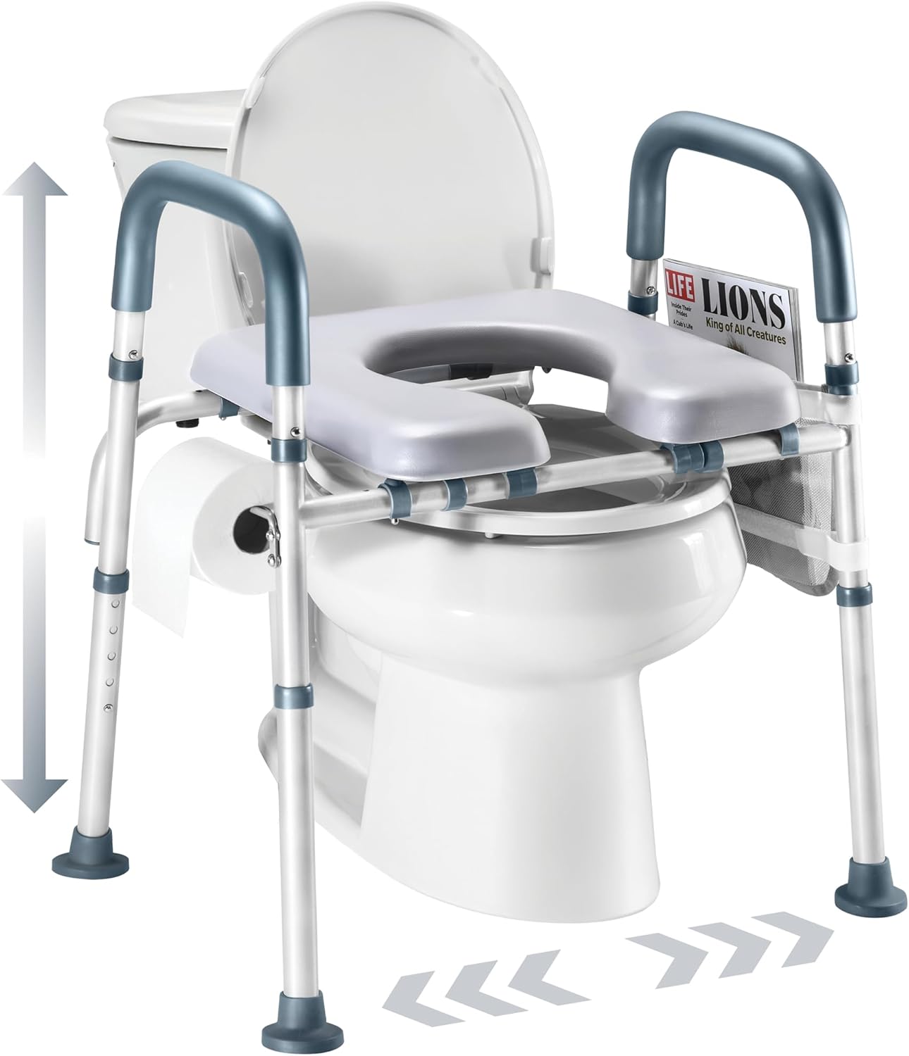 Toilet Seat Riser for Seniors, Adjustable, Gray, Heavy Duty up to 400 lbs