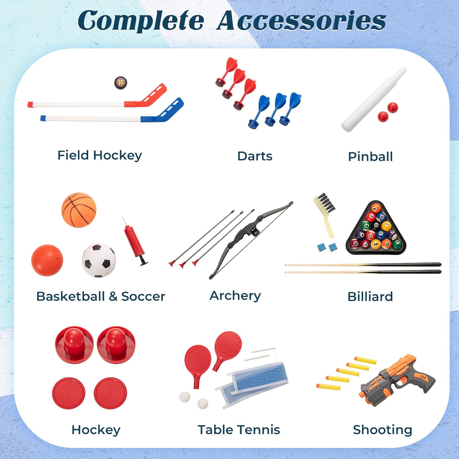 10-in-1 Multi Game Table, 48" Combo Game Table with Billiard, Table Tennis, Hockey, Basketball, Football, Field