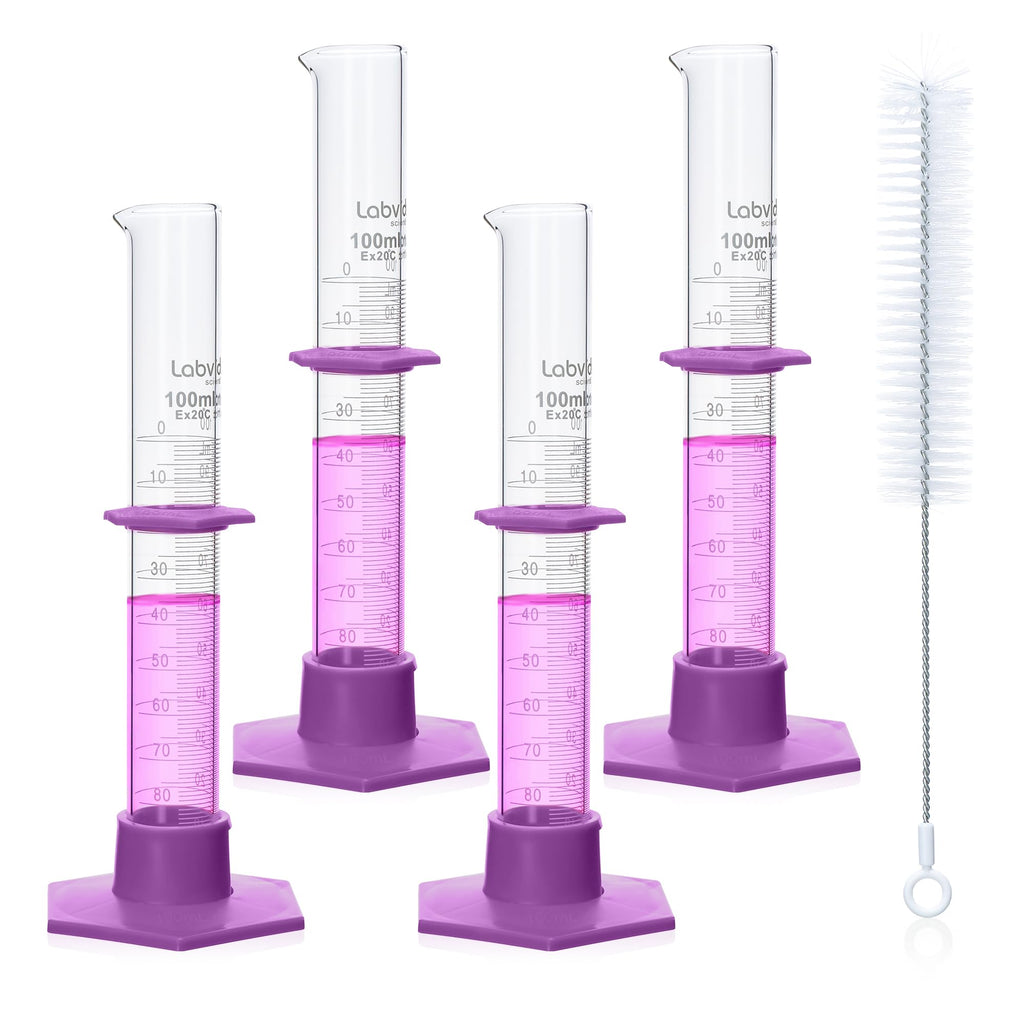 Labvida 4pcs 100ml Graduated Cylinders, 3.3 Borosilicate Glass, LVE004