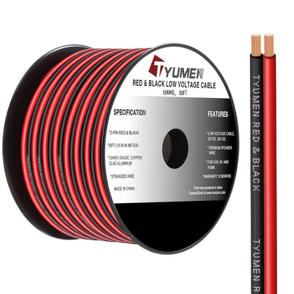 12 Gauge Red Black Wire 50FT, 12/2 AWG Electrical Wire 12V/24V DC Cable, 12AWG 2 Conductor Flexible Copper Claded