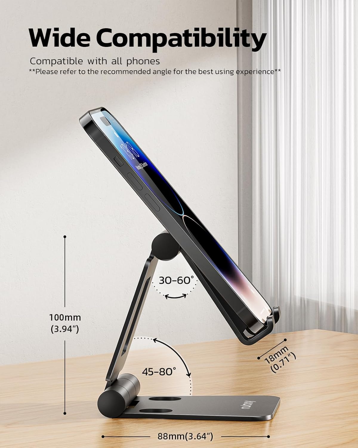 Dual Folding Cell Phone Stand, Fully Adjustable Foldable Desktop Phone Holder Cradle Dock Compatible with iPhone 17