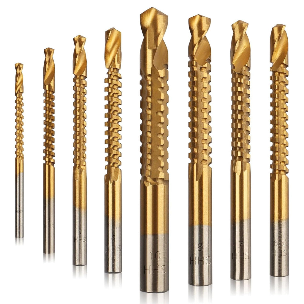 Rocaris 8 Pack 3-10mm Titanium Coated HSS Twist Drill Bits