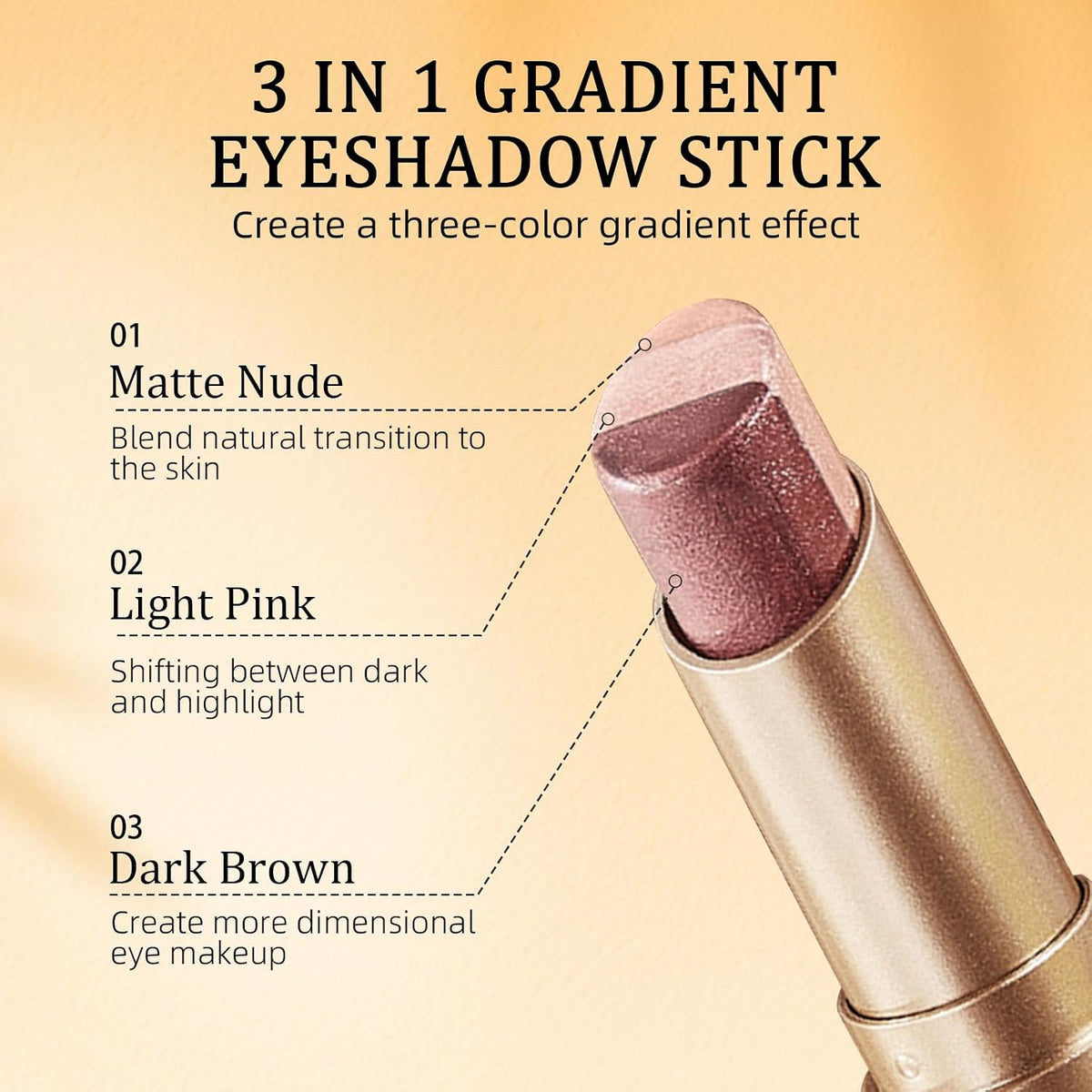 3 Color Matte Gradient Glitter Eyeshadow Stick Cream Shimmer Eye Shadow, 07