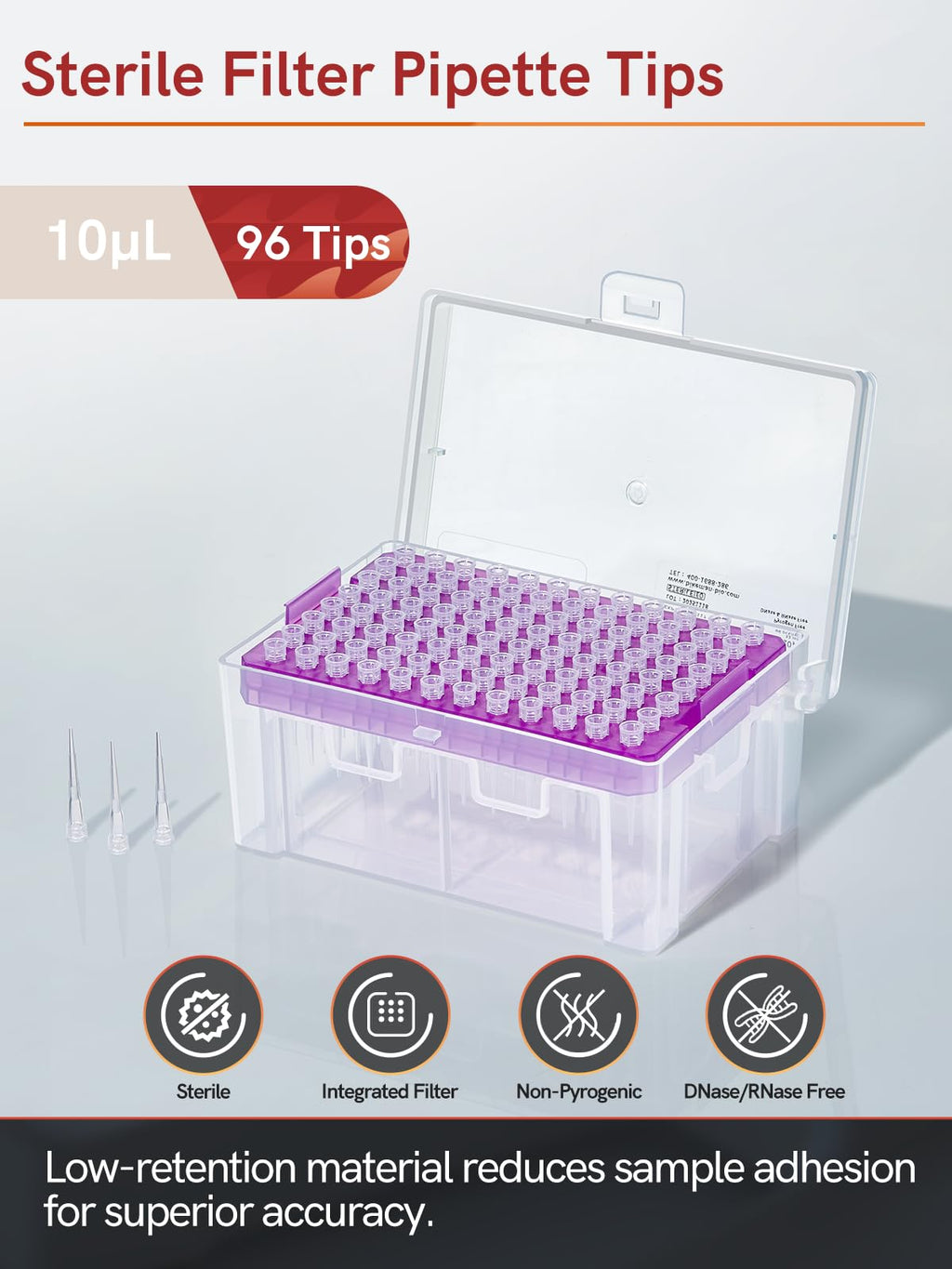 10ul Sterile Filter Pipette Tips, Universal Racked Tips, 96 Tips