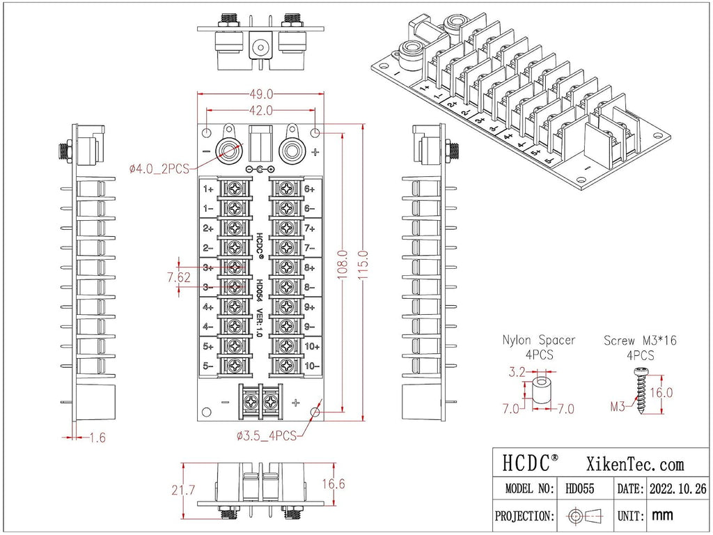 HCDC 20Amp 2x10 Position Barrier Terminal Block Distribution Module for AC DC