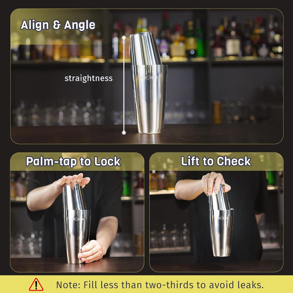 Boston Cocktail Shaker Set, 4-Piece Bar Tools Set, Ideal for Bar