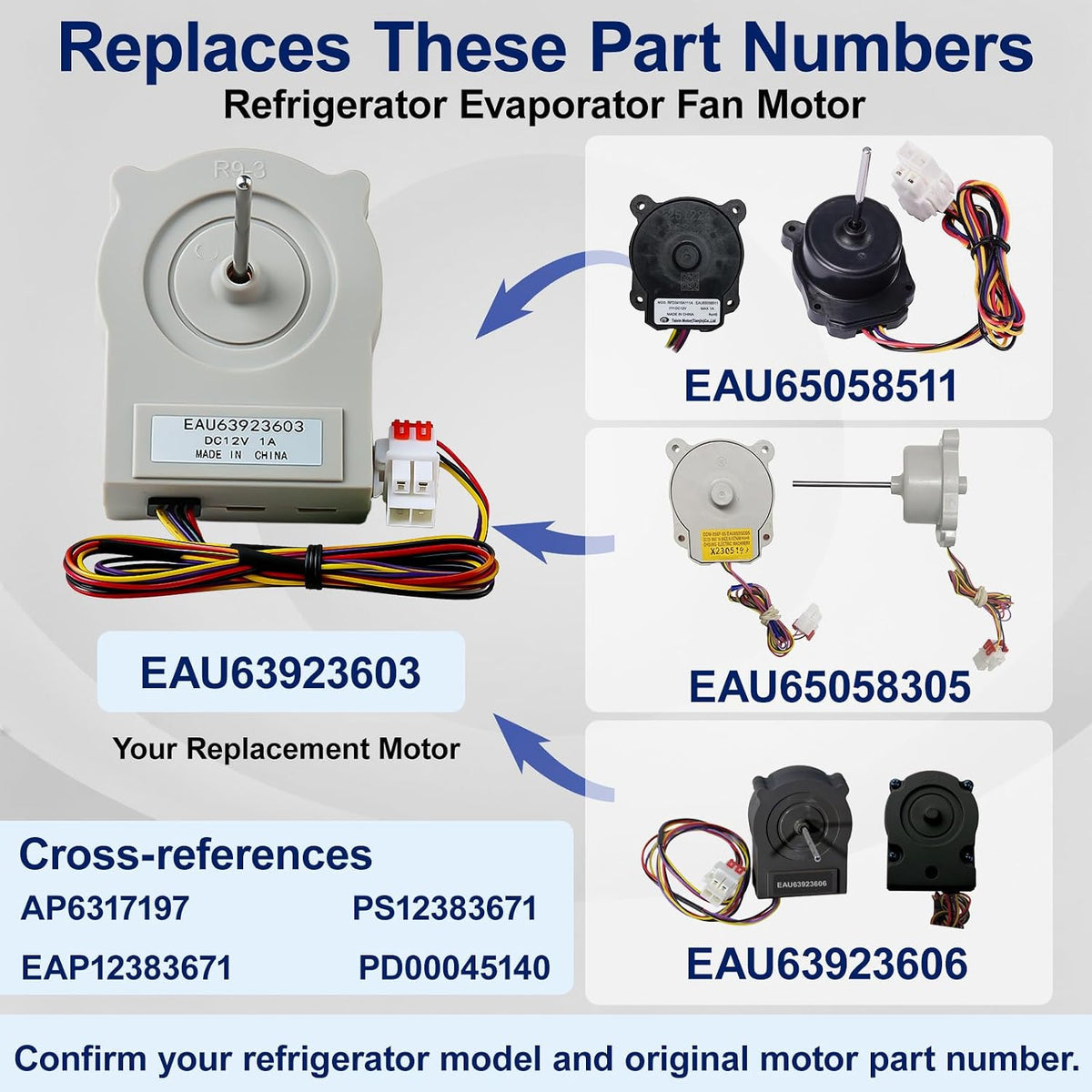 Refrigerator Evaporator Fan Motor Replacement for LG EAU63923603
