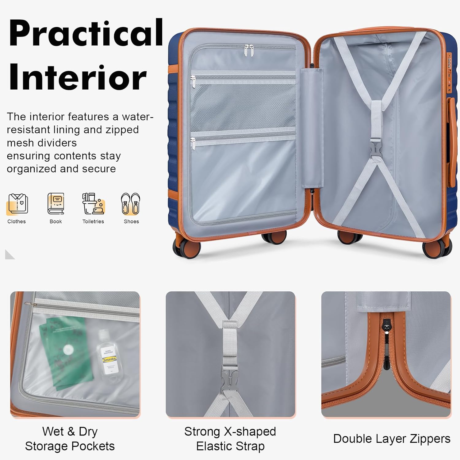 Luggage Sets 3 Piece with Spinner Wheels, Lightweight PC Hardside Suitcase with TSA Lock & YKK Zippers, 20 Inch Carry