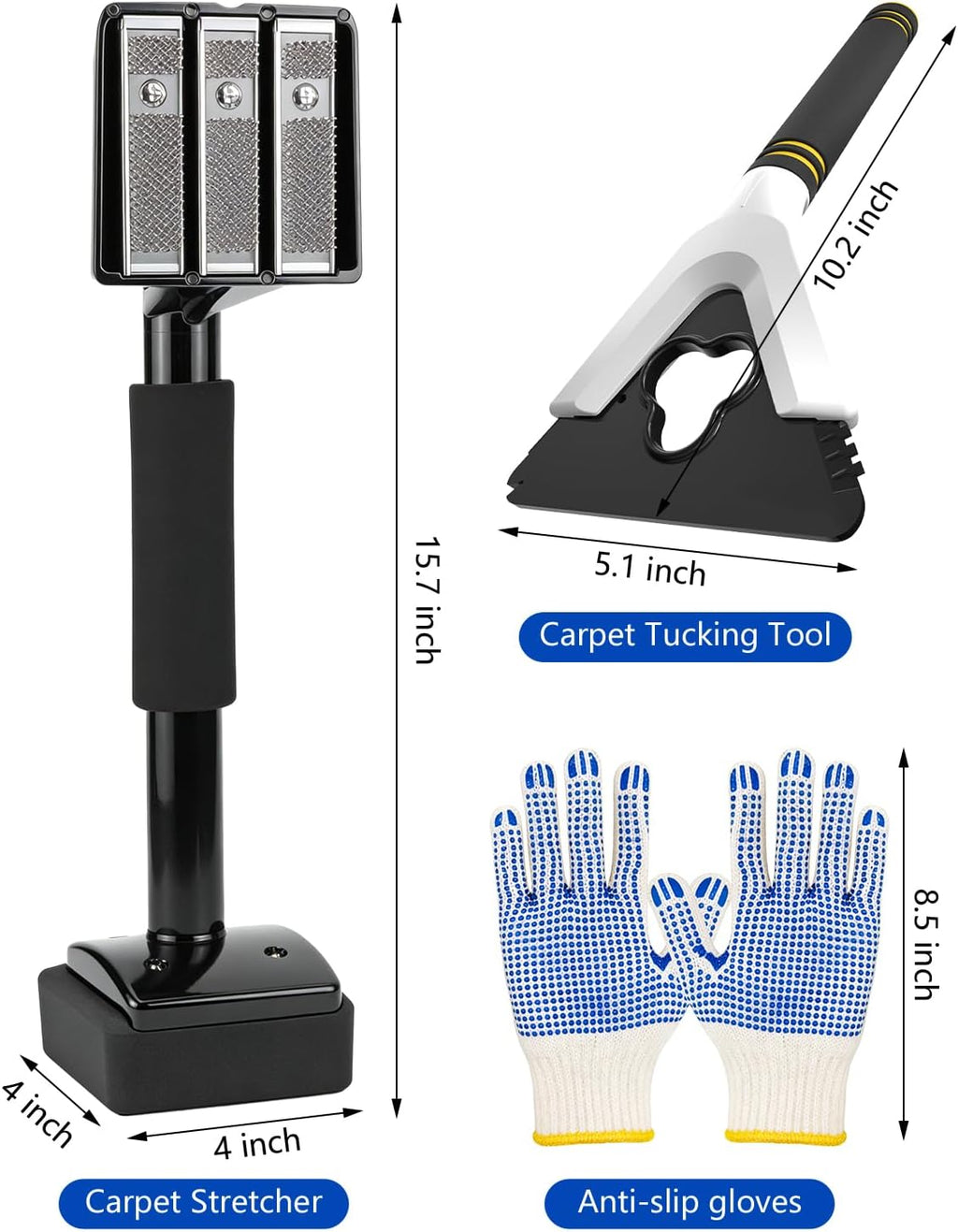 Carpet Knee Kicker Tool Kit with Carpet Tucker, Stretcher Tools for Carpet Stretching and Tucking with Anti-slip