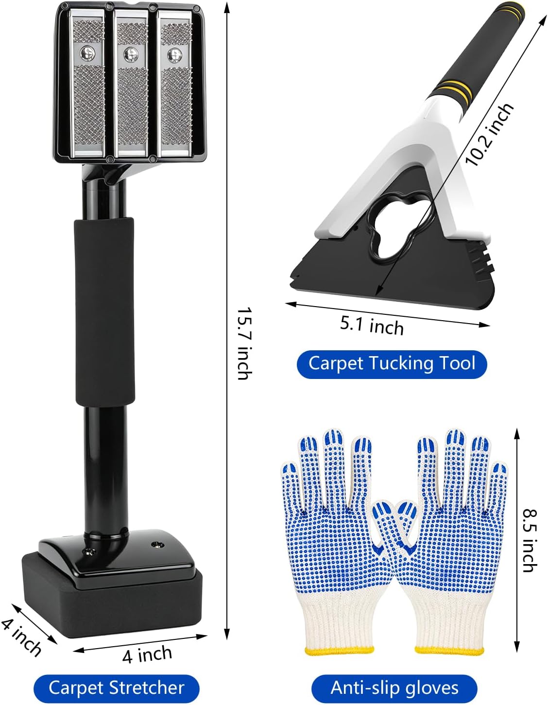 Carpet Knee Kicker Tool Kit with Carpet Tucker, Stretcher Tools for Carpet Stretching and Tucking with Anti-slip
