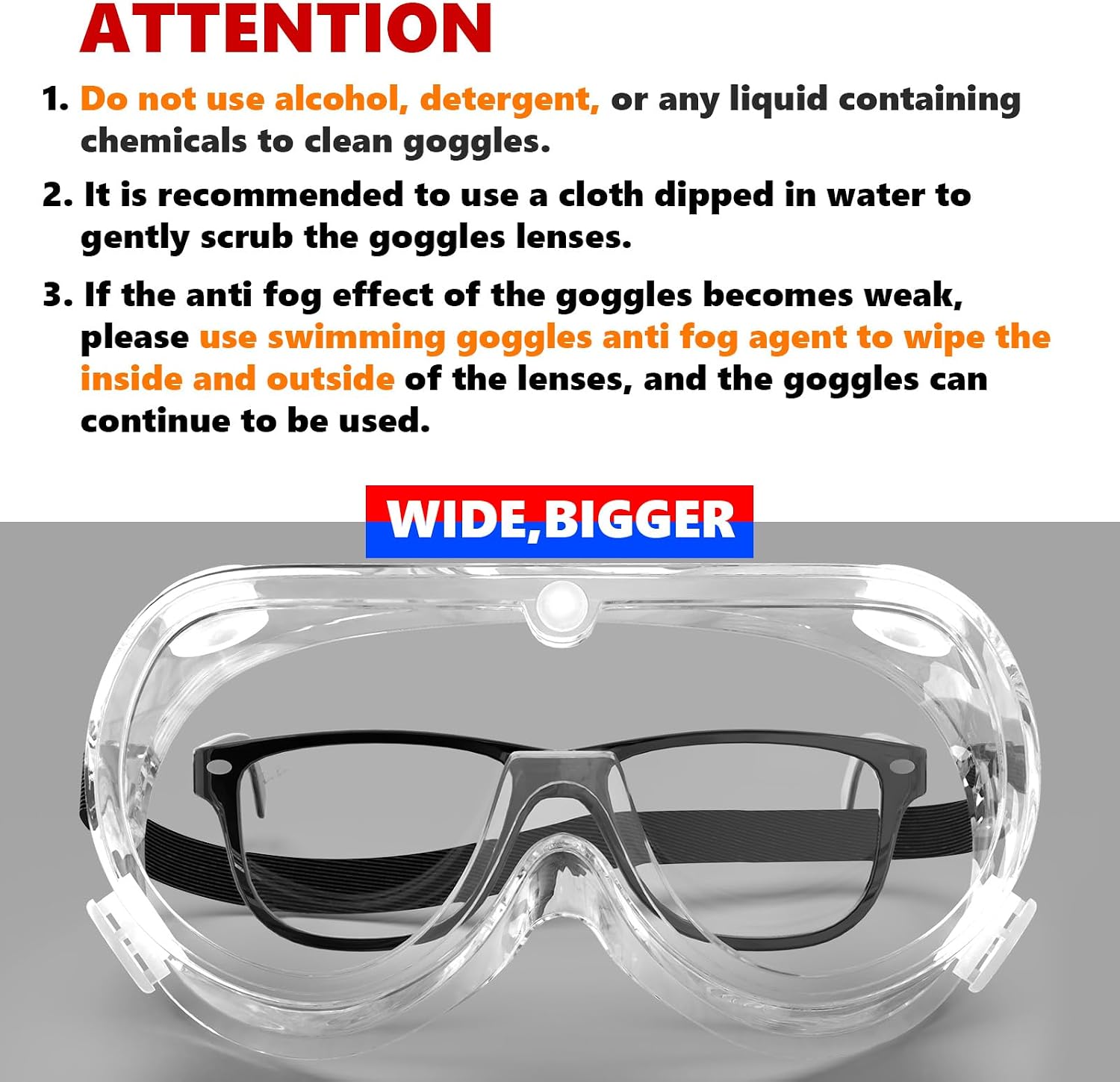 Anti-Fog Protective Safety Goggles Clear Lens Wide-Vision