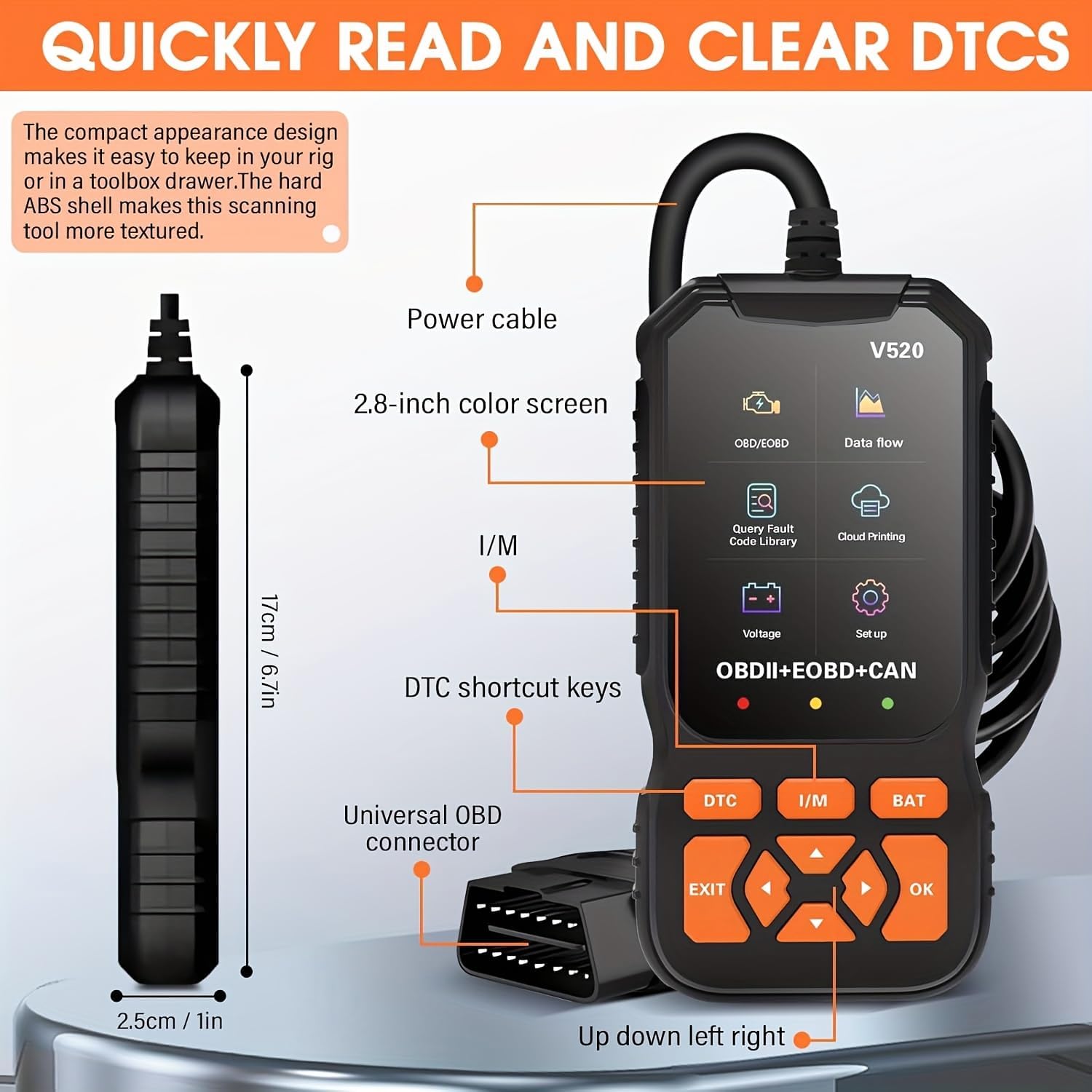 Professional V520 OBD2 Scanner – Advanced Car Diagnostic Tool with Live Data, Check Engine Reset, ABS/SRS Scan, Mode