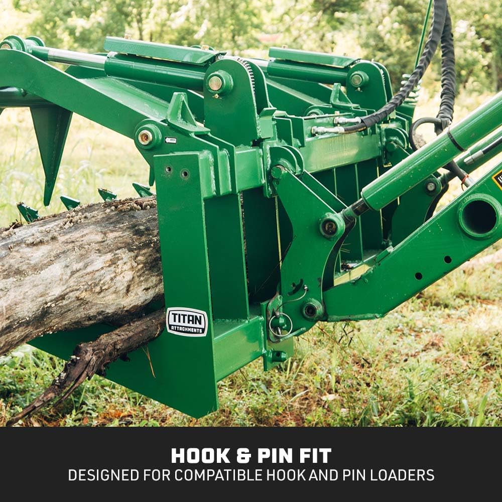 60" Standard Series Root Grapple Bucket Fits John Deere Hook and Pin, Dual Cylinder Hydraulic Design for Medium-Duty