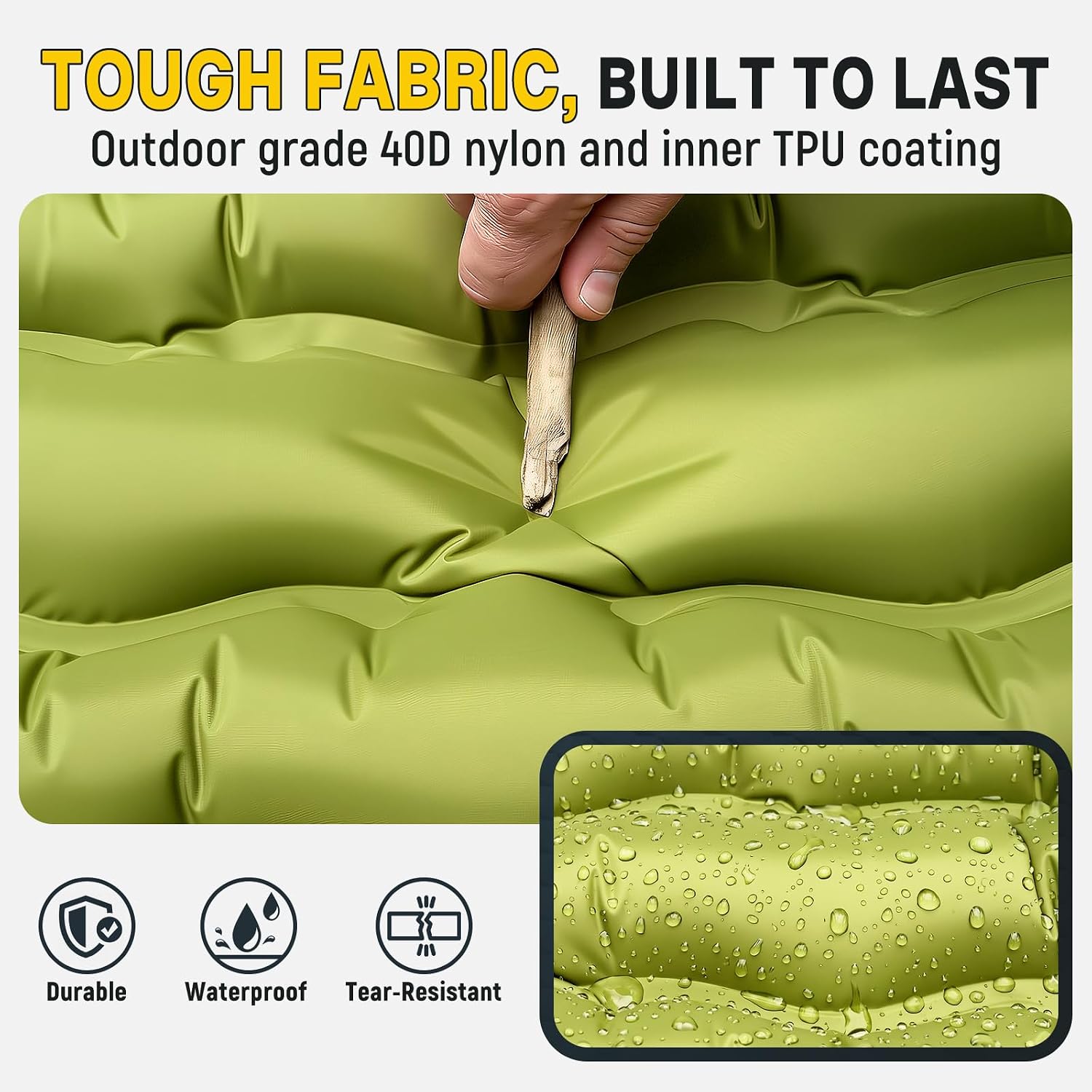 Sleeping Pad for Camping, Built-in Pump with Pillow | Waterproof, Air Mattress for Backpacking, Hiking, Tent