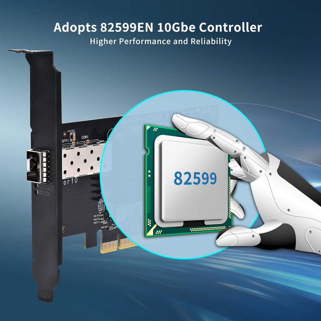 10Gb PCI-E NIC with 82599EN(X520-DA1) Controller, Single Port SFP+ PCI-E Network Card, Supports Windows/Windows Server/VMware