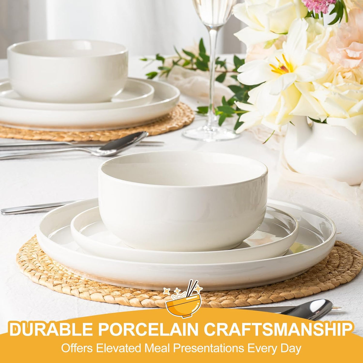 Plates and Bowls Sets, 12 Pieces Ceramic Dinnerware Set for 4, Stoneware Dishware Dishes Set, Scratch Resistant