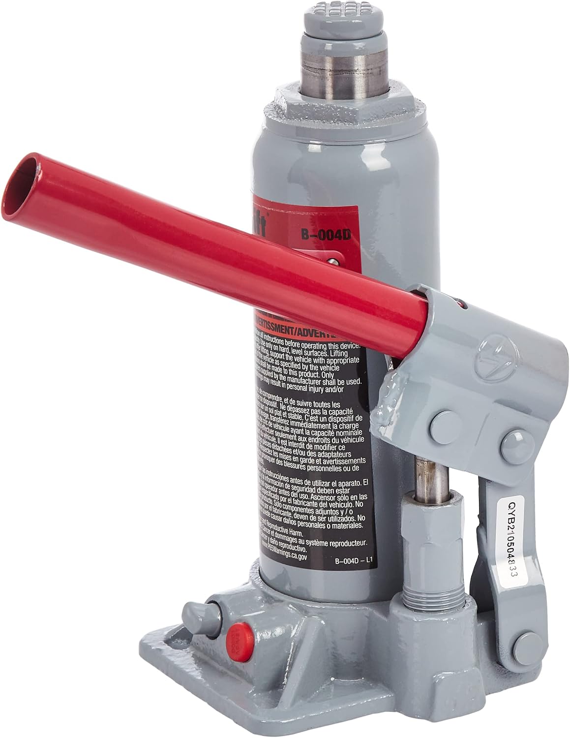 B-004D Grey Hydraulic Bottle Jack for Truck - 4 Ton Capacity