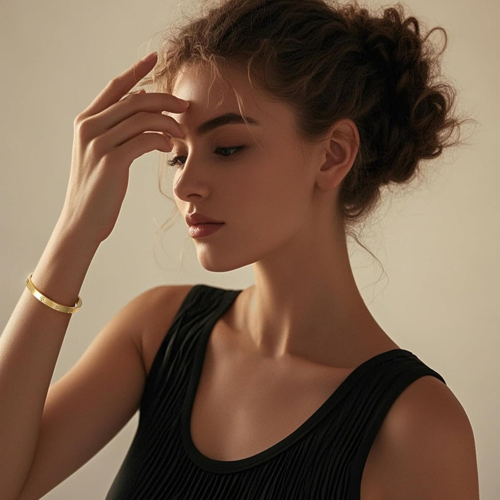 18K Gold-Plated Love Bangle Bracelets for Women, Silver Cross Bangle Bracelets, Waterproof Stainless Steel Friendship