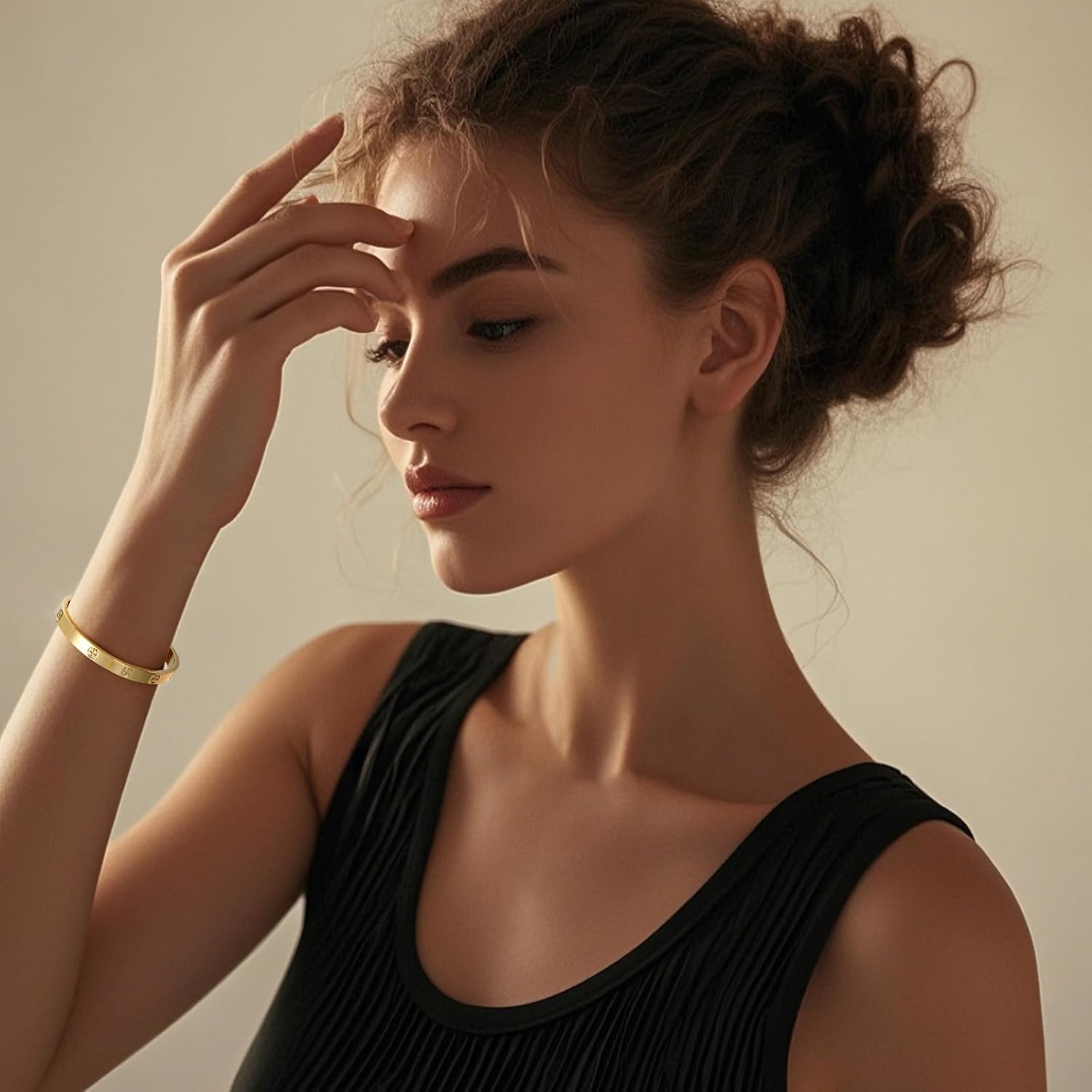 18K Gold-Plated Love Bangle Bracelets for Women, Silver Cross Bangle Bracelets, Waterproof Stainless Steel Friendship