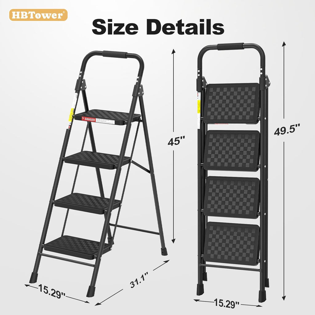 Step Ladder, 4 Step Ladder with Wide Anti-Slip Pedal, Step Stool Foldable with Cushioned Handle, 330 Capacity for