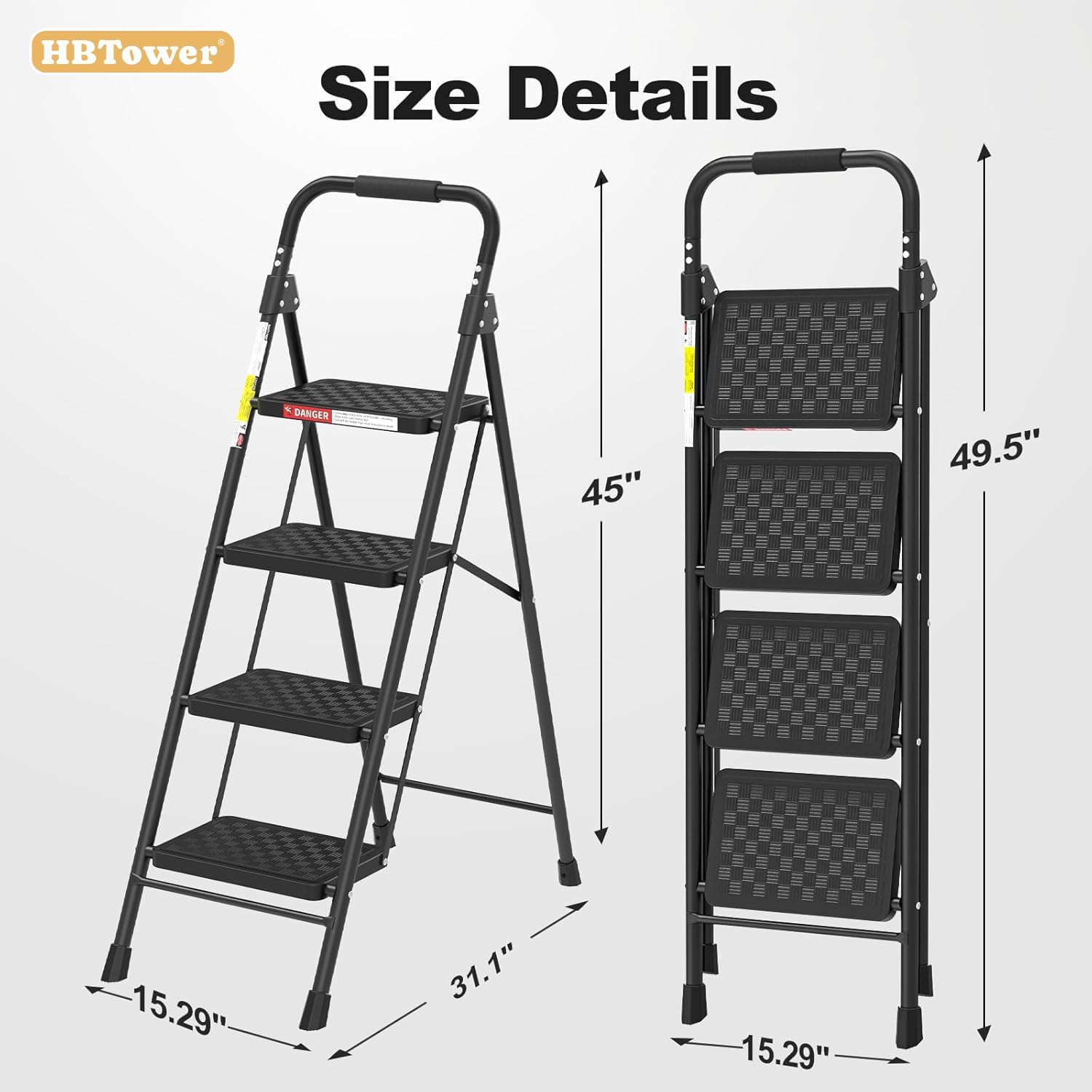 Step Ladder, 4 Step Ladder with Wide Anti-Slip Pedal, Step Stool Foldable with Cushioned Handle, 330 Capacity for