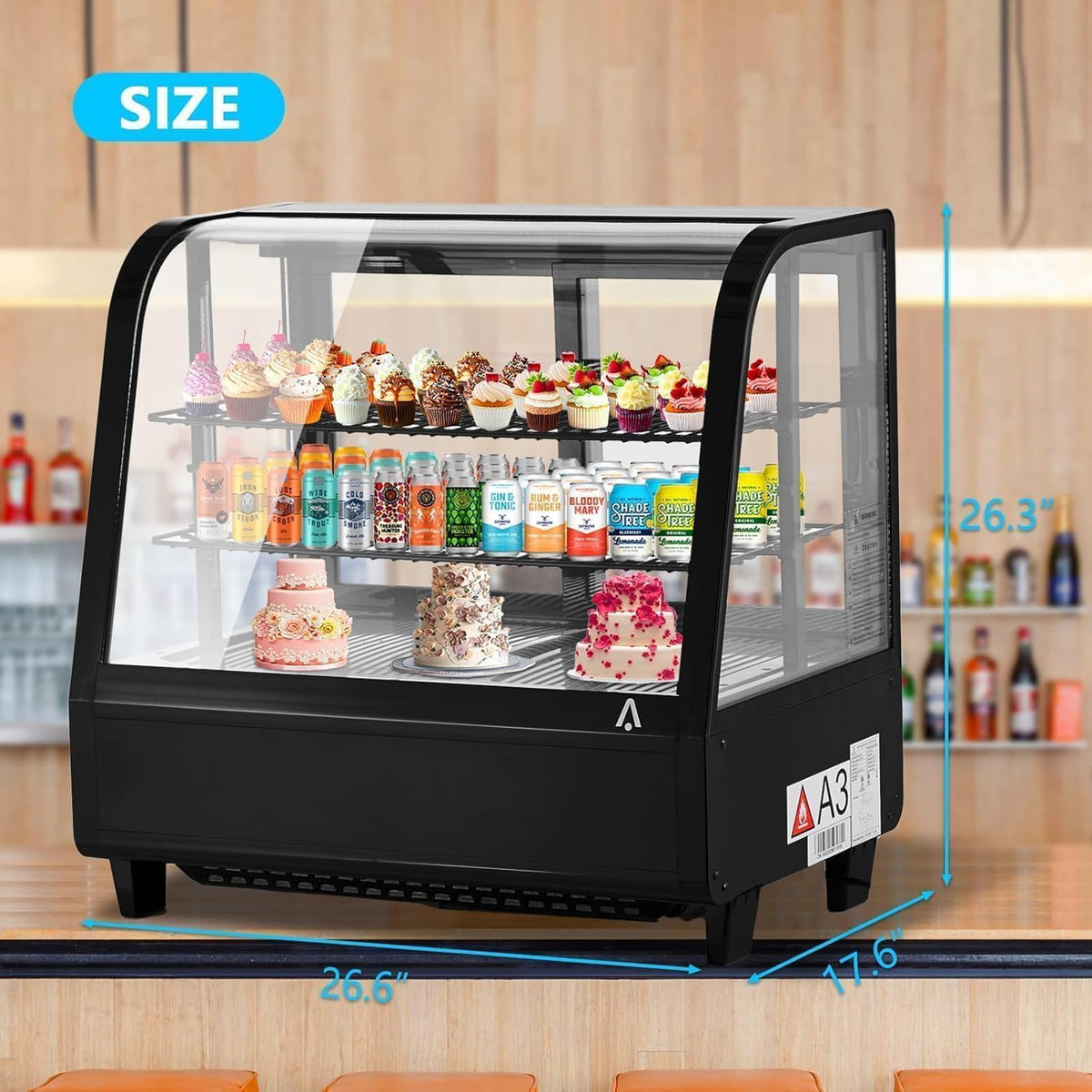 Commercial Display Refrigerator, 3.5 Cu.Ft Refrigerated Display Case with Adjustable Shelves and LED Lighting