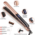 Flat Iron Hair Straightener with Floating Plates, Adjustable Temp