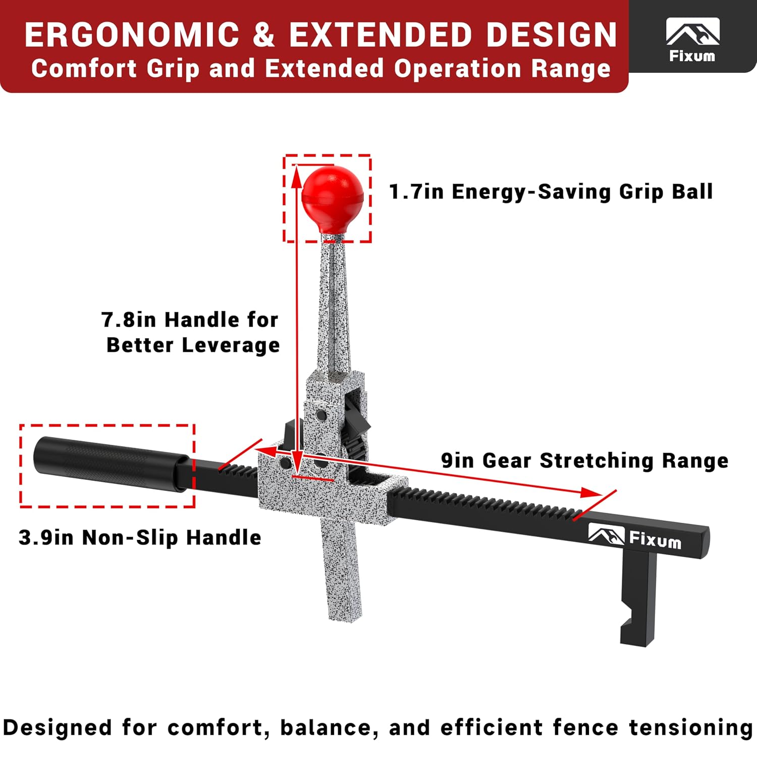 Chain Link Fence Stretcher Tool, Ratcheting Wire Fence Tightener & Puller for Woven Wire Fence, 3″–12″ Tension Range