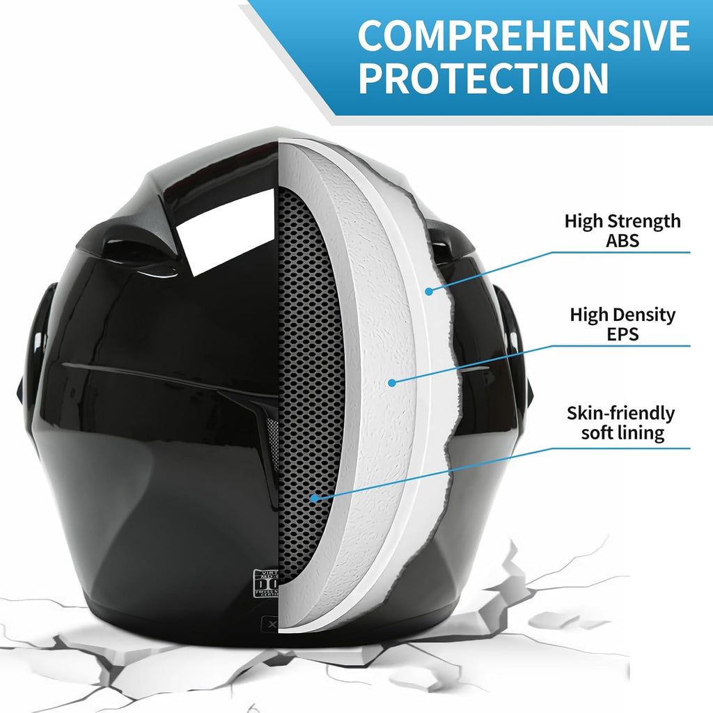 Motorcycle Bluetooth Modular Helmet, DOT Approved Dual Visor Full Face Flip up Bluetooth Integrated Motorcycle