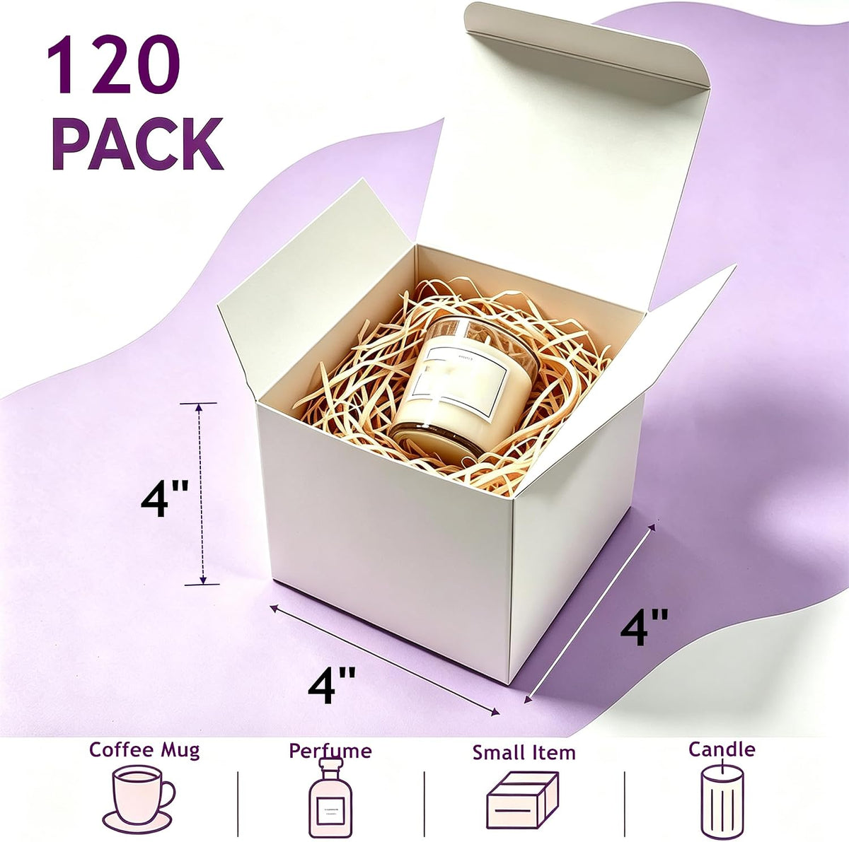 120 Pack Small Gift Boxes with Lids, 4x4x4 Inch White Kraft Paper Favor Boxes