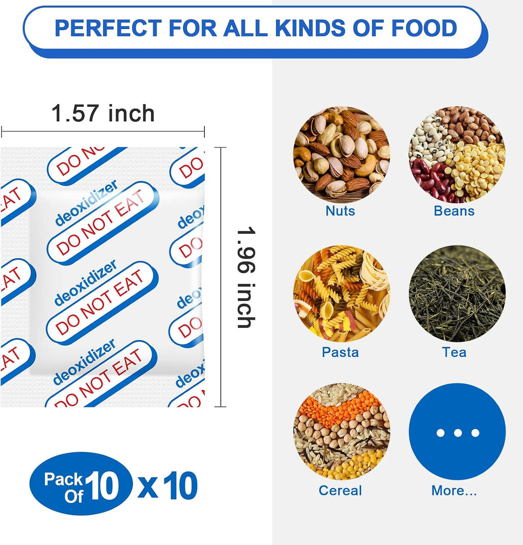 400cc Oxygen Absorbers for Food Storage - 100 Count (20x Packs of 5)