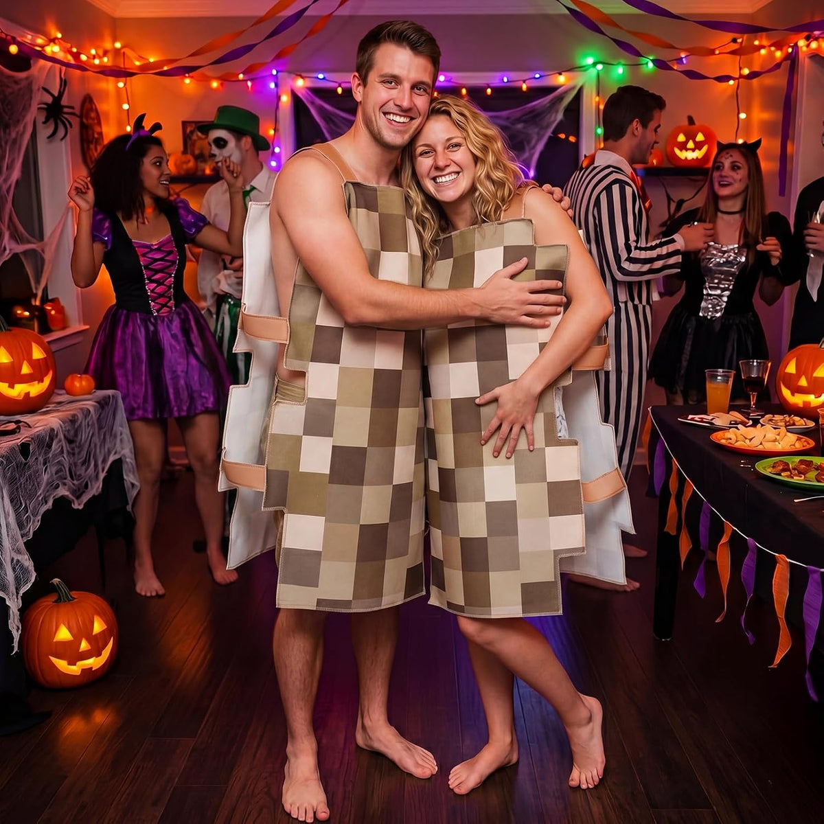 2 Pcs Halloween Adult Mosaic Cosplay Couple Costume Novelty Funny Sponge Mosaic Costume for Halloween Party Cosplay