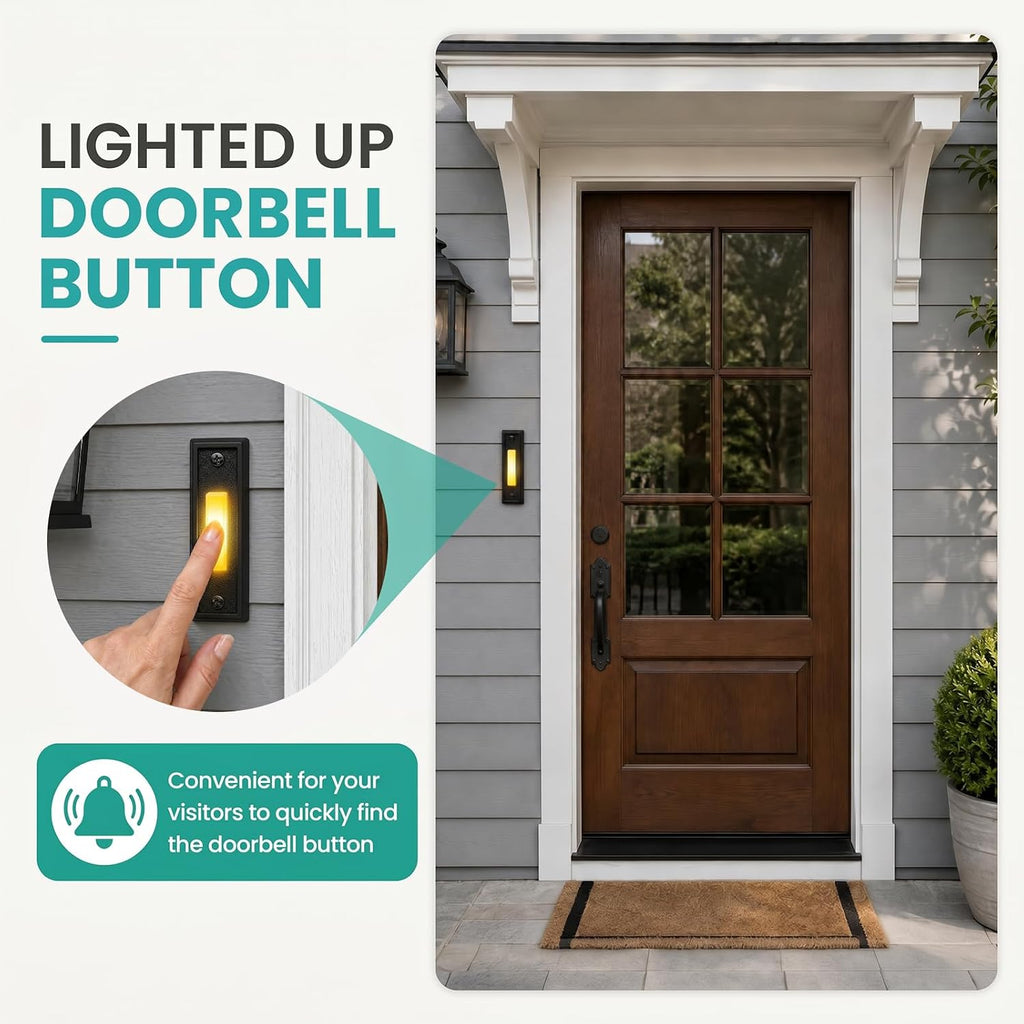 Lighted Doorbell Push Button – Wired Metal Front Door Bell Switch with Illuminated LED, Compatible with Chimes
