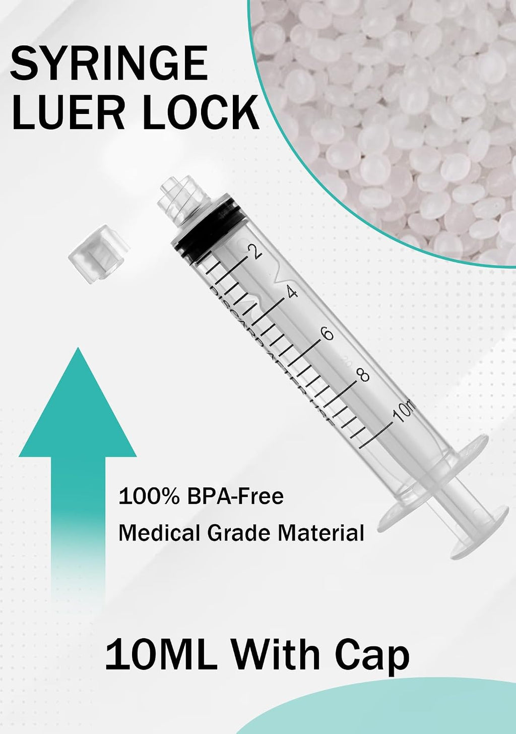 10mL Luer Lock Syringe with Cap - Sterile Individually Wrapped Without Needle - Leak-Proof Accurate Measurement