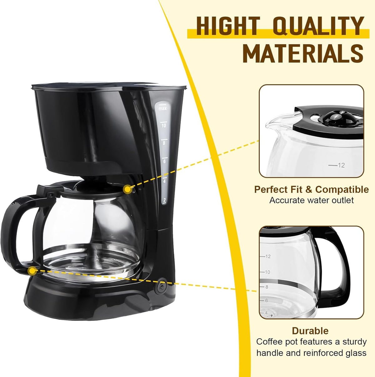 12 Cup Coffee Machine Glass Carafe Replacement for Mr. Coffee