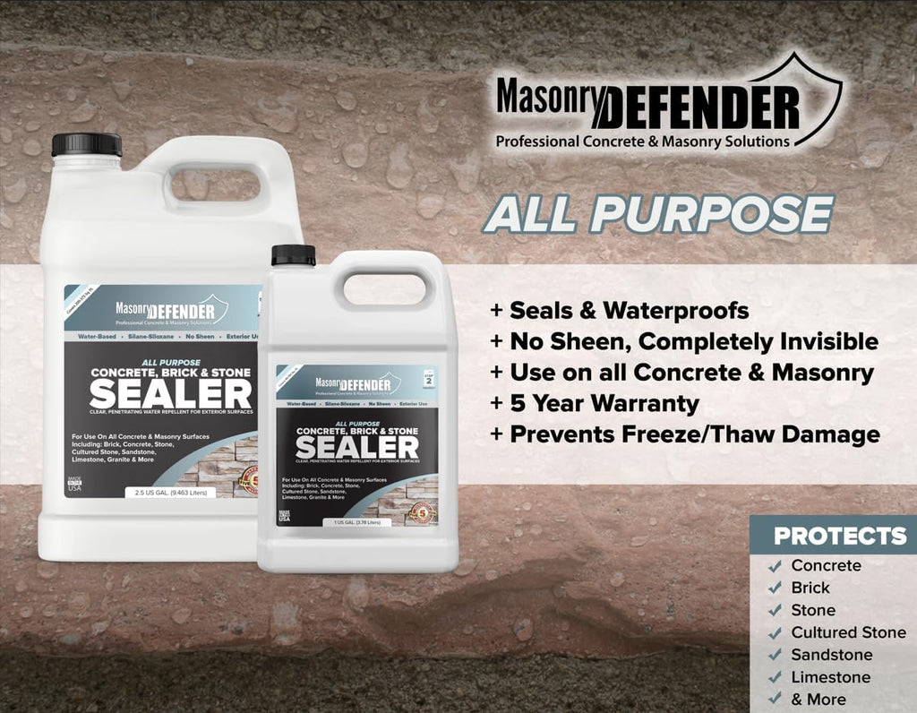 All Purpose Brick Stone & Concrete Sealer - Transparent Penetrating Waterproof Coating for Outdoor Masonry Surfaces